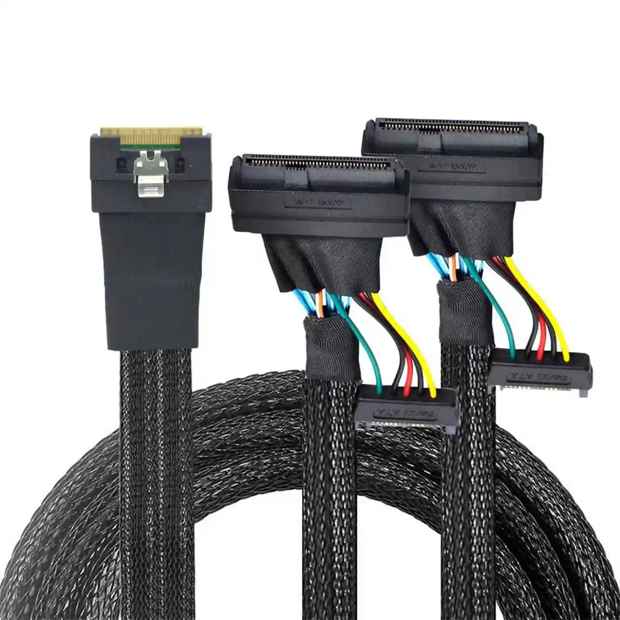 0.5M PCI-E Slimline LP Low profile SFF-8654 8I 74P to 2X SFF-8639 U.2 U2 with 15P SATA power NVME for SSD Cable