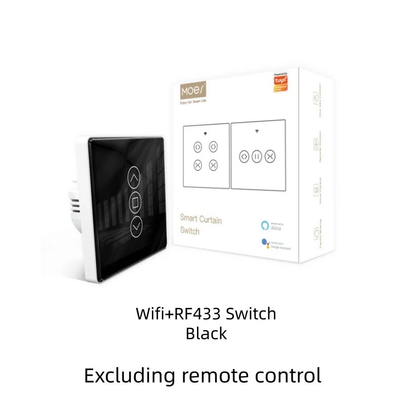 

Moes Tuya WiFi RF433 2.5D Arc Curtain Switch Glass Touch Panel For Roller Blinds Shutters Switch Smart APP Wireless Remote Alexa