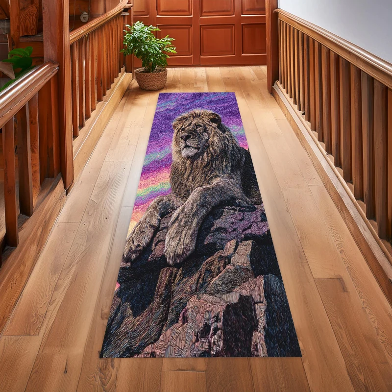 Lion Print Runner Rug Realistic Animal Portrait Soft Non-Slip Carpet for Hallway Bedroom Living Room Light Luxury Home Decor