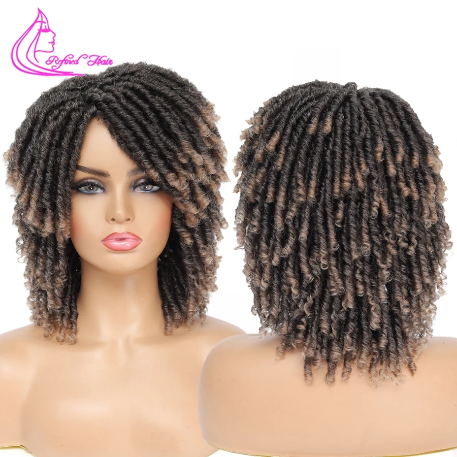 Short Dreadlock Wig Twist Wigs for Black Women Short Curly Ends Synthetic Braided Wigs Black Brown Burgundy Color