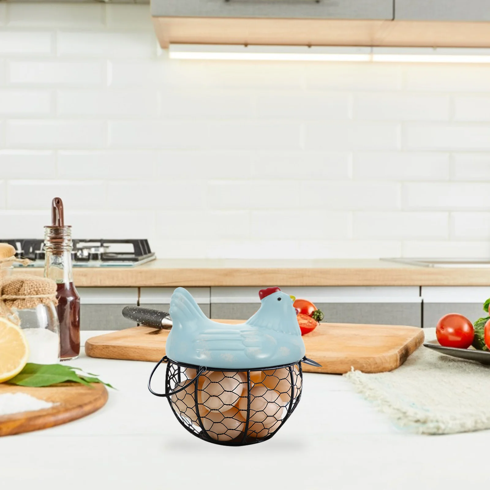 

1Pcs Chicken Shape Egg Basket Iron Ceramic Snack Holder Home Decor Storage Basket Fruit Vegetable Holder Desktop Ornament