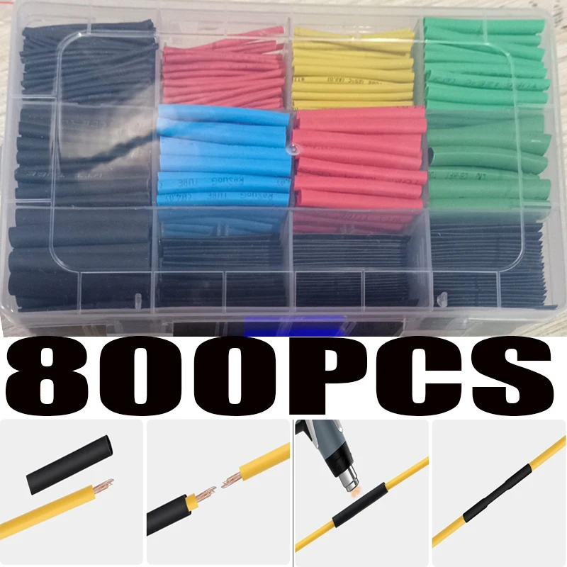 

800pcs Thermoresistant Tube Heat Shrink Wrapping Kit Shrinking Tubing Assorted Size Wire Cable Insulation Sleeving Cable Sleeve