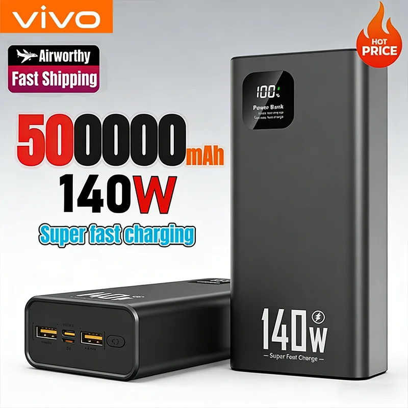 

Внешний аккумулятор VIVO с цифровым дисплеем, 500000 мАч, 140 Вт, быстрая зарядка, портативный, большой емкости, универсальный