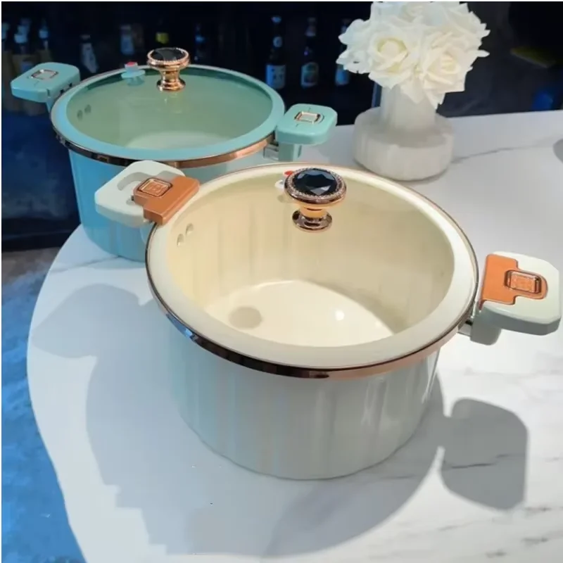 Micro olla a presión de 8L, olla multifuncional al vacío de estilo coreano para estofado, olla para hervir con doble oreja, sopa antiadherente, alta capacidad