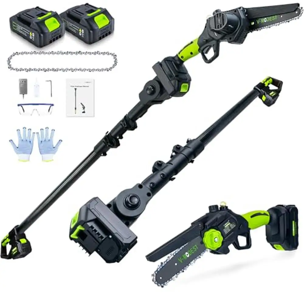 Cordless Pole Saw 2-in-1 Function Brushless Chainsaw with Batteries 6 Inch Lightweight Telescopic Pole Auto Lubrication Speed