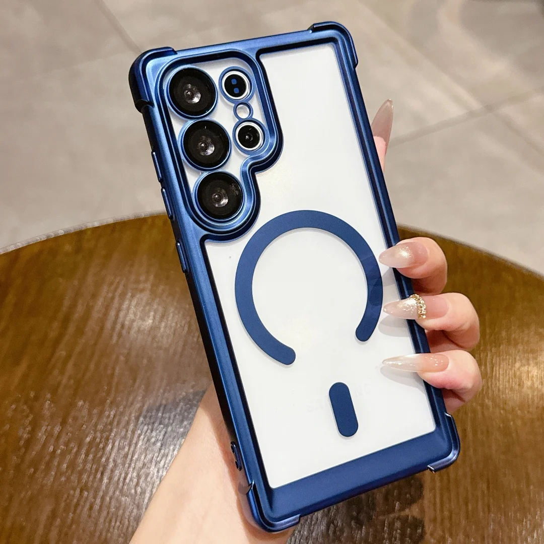 Lens Film Shockproof Matte Clear Phone Case For Samsung Galaxy S24 S23 S25 FE S26 Ultra Plus For Magsafe Magnetic Charging Cover