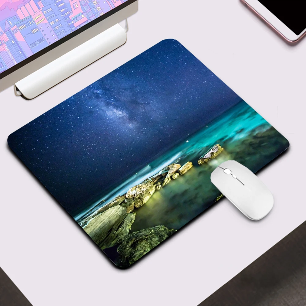 Night Sky Galaxy Mouse Pad Gaming kecil, alas Mouse Pad komputer dan kantor, alas Keyboard, alas Mouse pemain game PC XXL