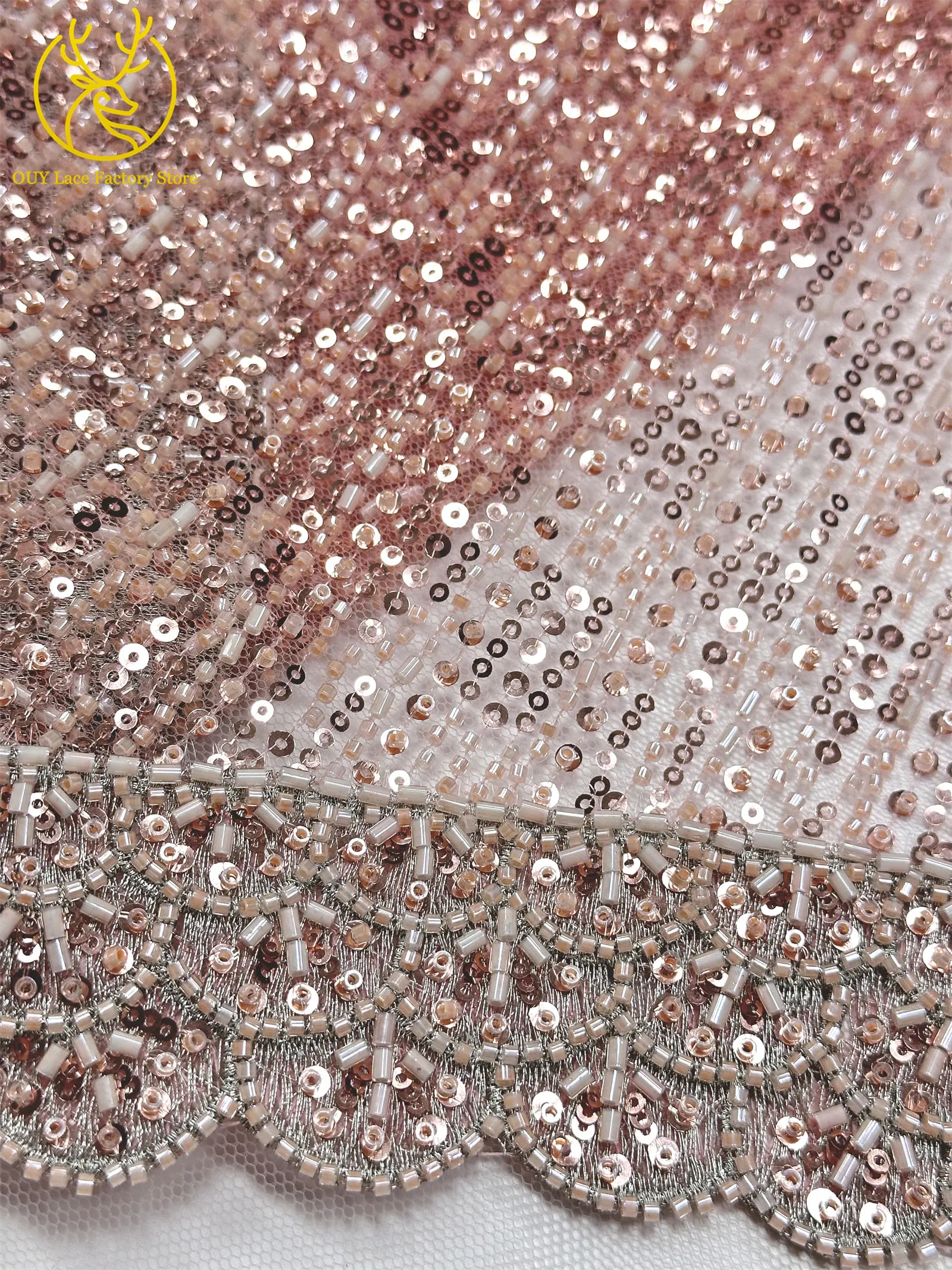 Luxuriöser afrikanischer bestickter Pailletten-Spitzenstoff 2026 – Hochwertiger nigerianischer französischer Pailletten-Spitzenstoff für Abend- und Hochzeitskleider – Detail 18