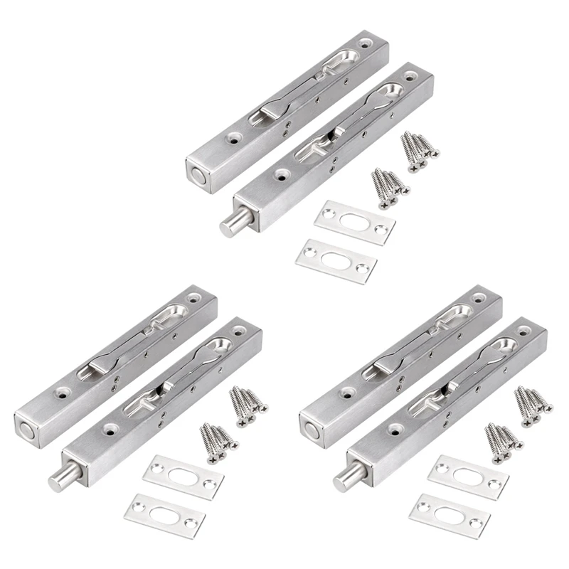 

6 Pcs Door Flush Bolt - 6 Inch Concealed Security Door Lock For French Doors