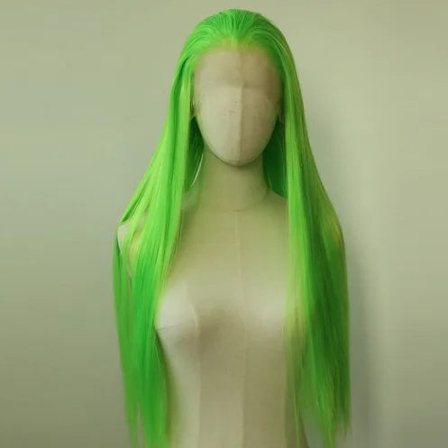 Lime Green Synthetic Lace Front Wig Long Straight Lace Front Synthetic Wig Pre Plucked Heat Resistant Hair Daily Wear Cosplay