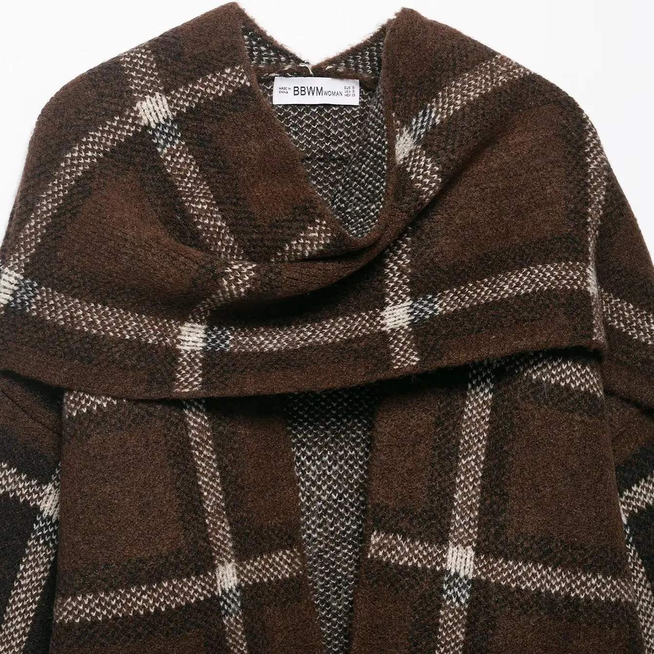 ファイオナブルな格子柄スカーフニットコートジャケット女性の秋の新作スレポリエステル繊維ハイカラーロングスリーブレギュラーフィット