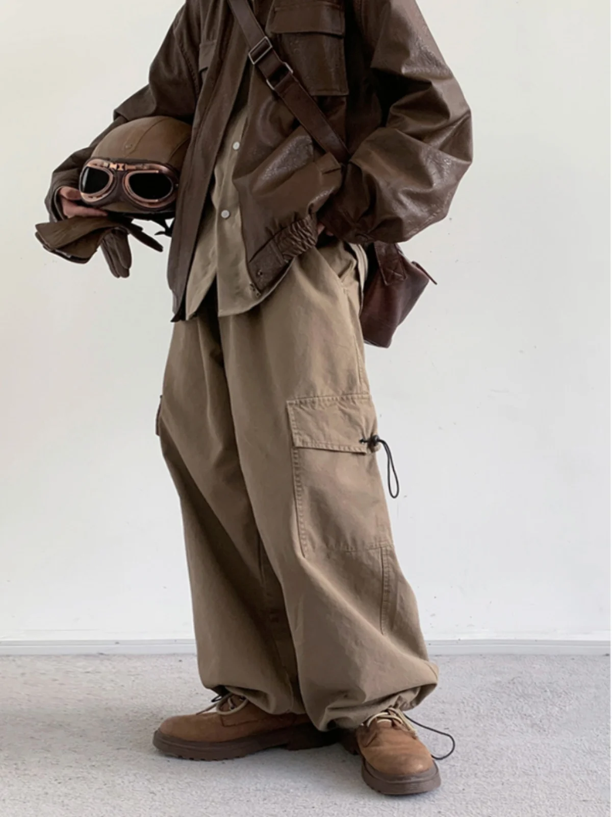 Jiwuu Vintage Wide Leg Basic Sle Workwear Long Pants Loose Cuffed Khaki Casual Trousers ex Spring Autumn Leisure Pants