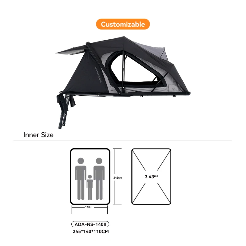 ADA OVERLAND Durable Hardtop Rooftop Tent Summer Lightweight UV Protection Triangle Pop-up Style for SUV Self-driving Outdoor 5