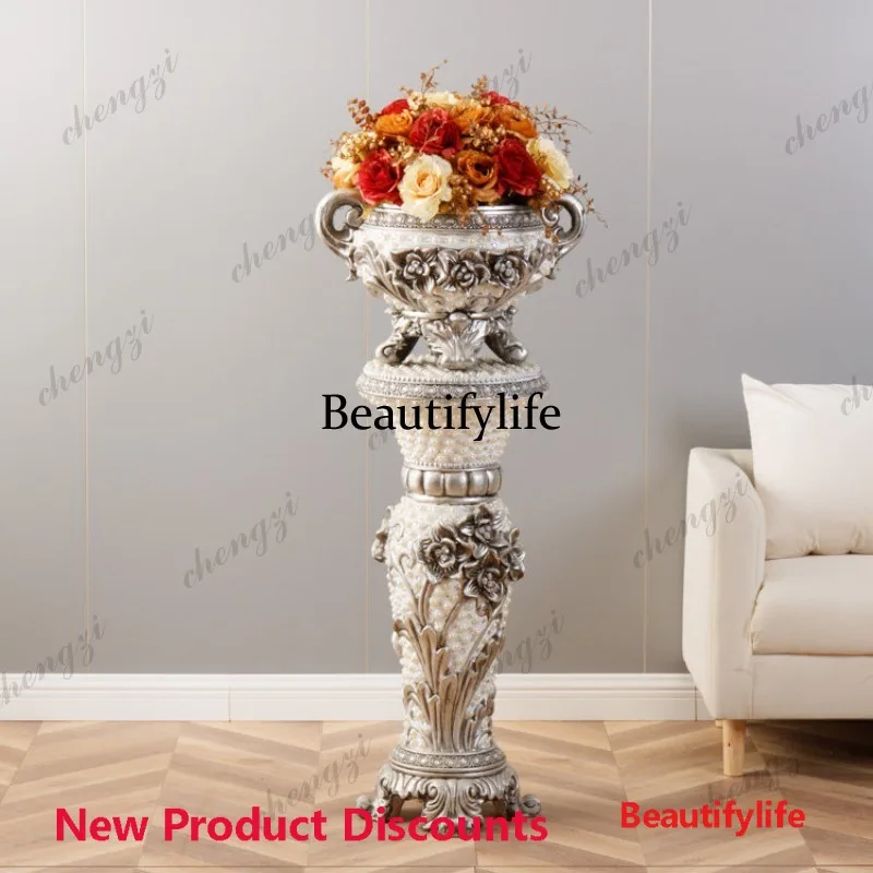 03 simple modern Roman column fiberglass vase floor-to-ceiling flower ware hotel flower pot decoration ornament