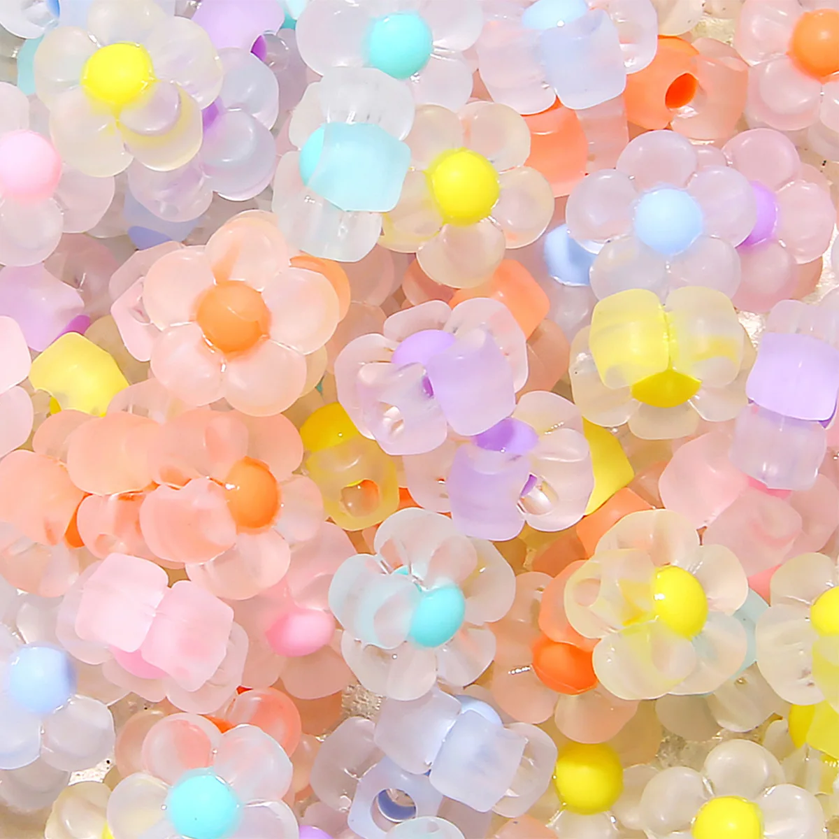 100pcs 12mm Sunflower Acrylic Beads Matte Transparent Mixed Color Spacer Beads Handmade Bracelets Earrings Charm Jewelry