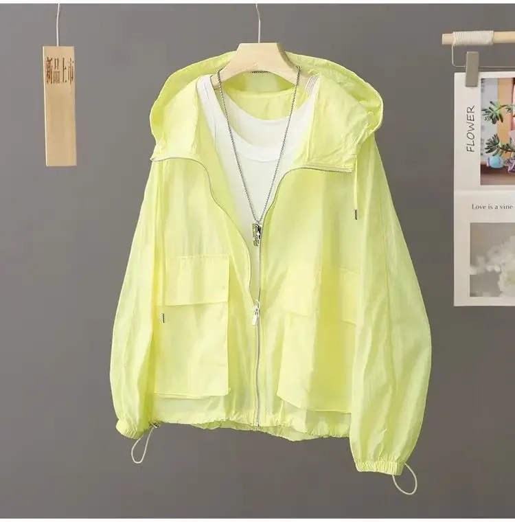 

Summer Sunscreen Hooded Lightweight Loose Windbreaker 2025 New Breathable Outdoor Thin Jacket For Women Plus Size Trench Coat