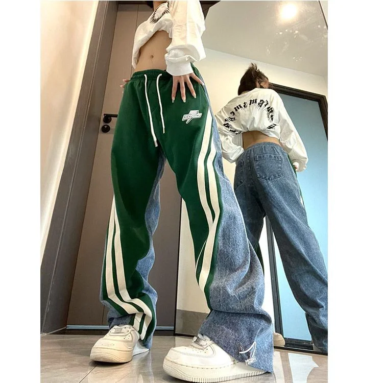 

Джинсы женские больших размеров с высокой талией в уличном стиле, повседневные брюки для танцев, модные длинные брюки, прямые штанины, для фигуры типа «груша»