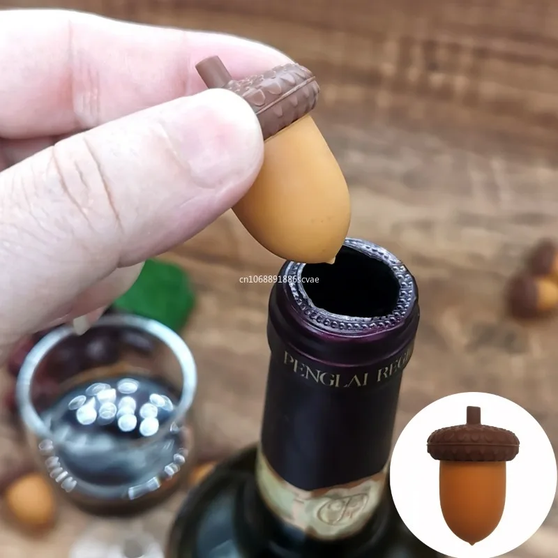 Tapa de tapón de vino de bellota, botella de vino de silicona a prueba de fugas, tapón de champán de corcho, accesorios de vino, accesorios de Bar para el hogar
