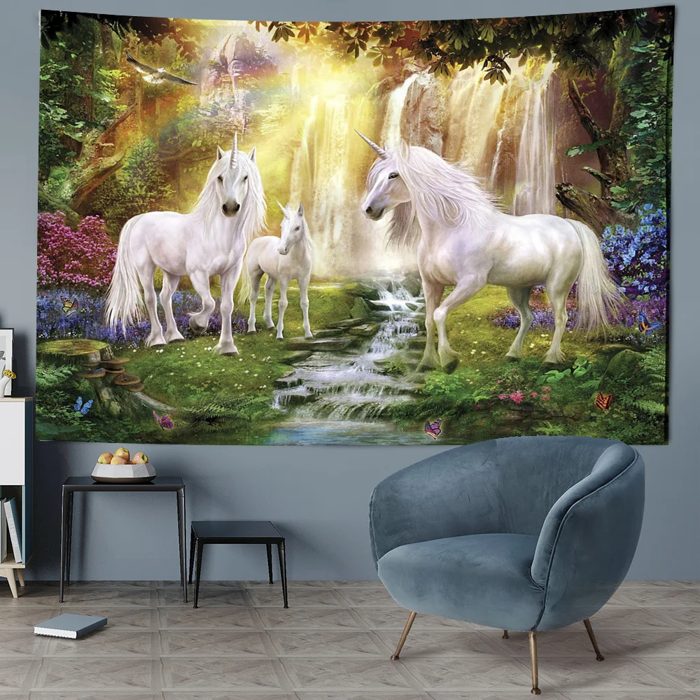 Sacred Unicorn Decoration Tapestry Wall Hanging Background Cloth Christmas Psychedelic Wall Carpet Camping Tent Travel Mattres