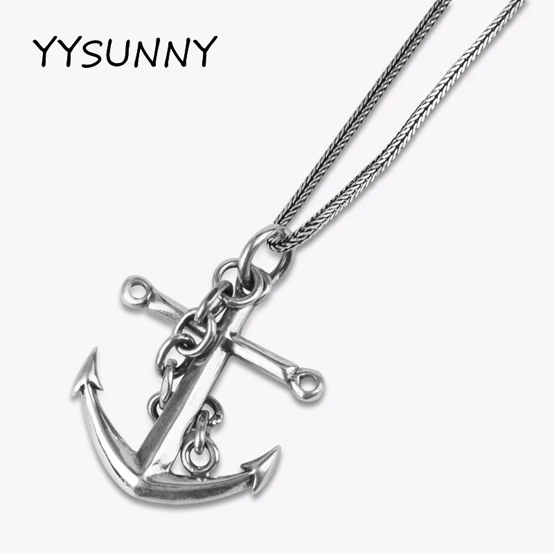 

YYSUNNY Silver Pendant Sea Anchor Amulet with 925 Silver Small Fox Tail Chain Necklace Men's Hip Hop Punk Jewelry