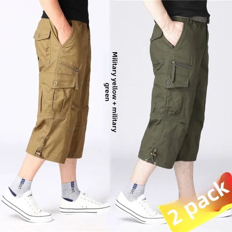 

Loose Fit Men's Cotton Workwear orts Seven-Foot Pants Youth Faion Summer Casual High Waist Straight Leg Trousers