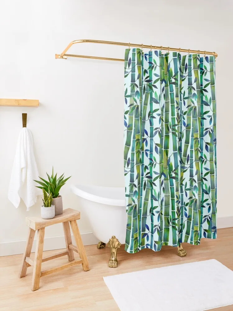 Cortina de ducha de bosque de bambú de acuarela, ducha de baño de lujo, juegos de baño para baño, cortina para baños