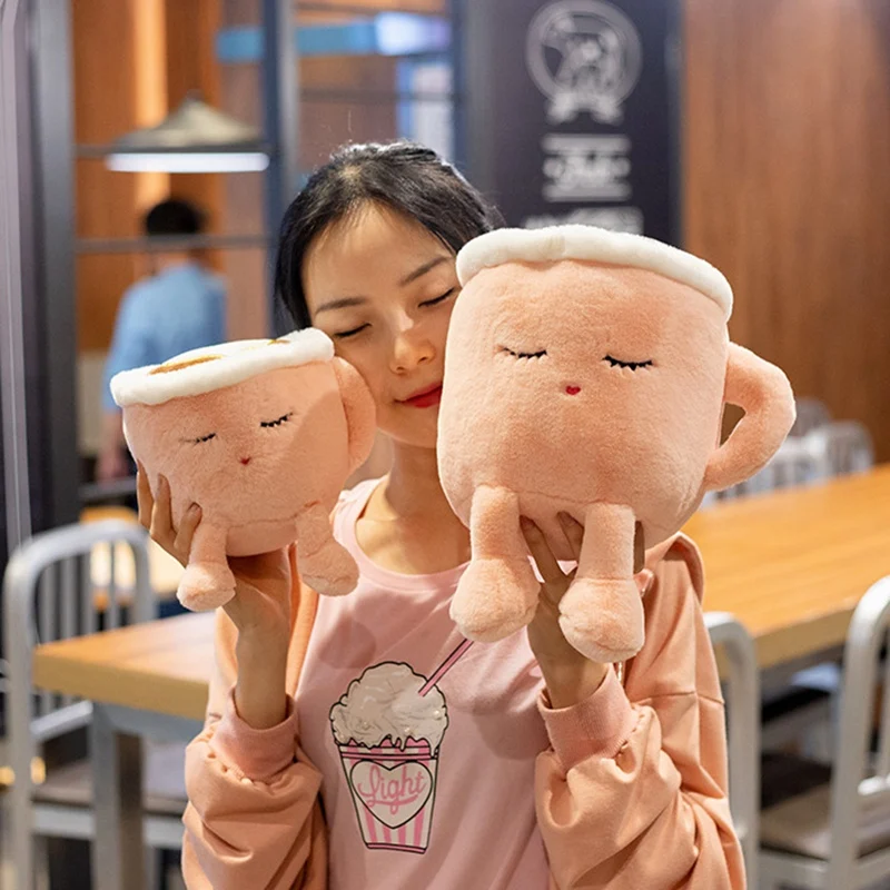 20/30cm Cute Fluffy Cartoon Stuffed Plush Coffee Cup Toys Romantic Pink Sakura Latte and Japanese Matcha Dolls Fancy Gifts