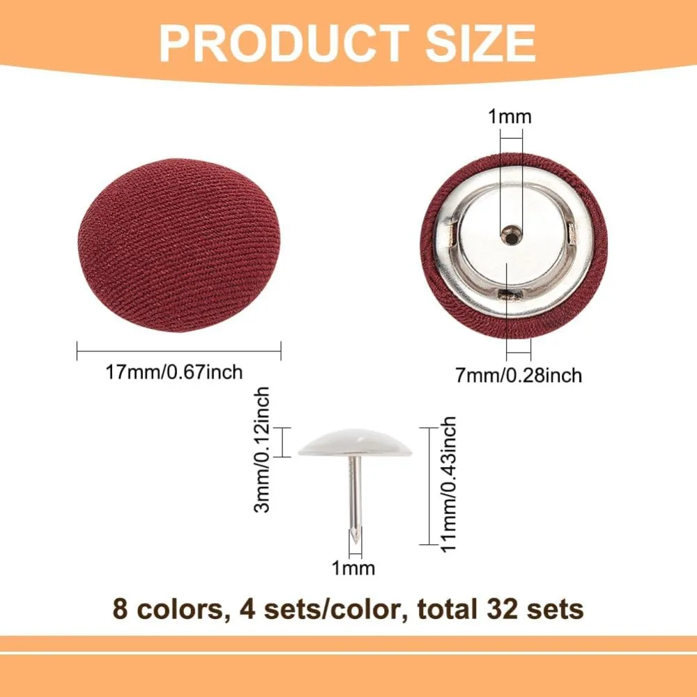 32Pcs 8 Colors Cloth Covered with Metal Shank Round Buttons 17mm/0.67Inch Cloth Covered Baseball Cap Button Top Replacement