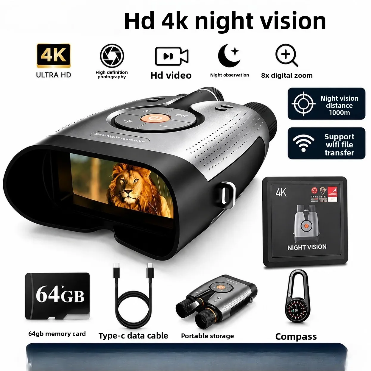 Hot-selling ultra-high-definition true 4K infrared night vision telescopes, outdoor camping, expedition, fishing