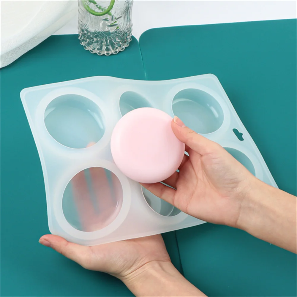 6 Löcher runde ovale Silikon-Seifenformen DIY flacher Boden Kugelzylinder handgemachte Seifenformen Kreis Aromatherapie Seife Silikonform – Detail 4