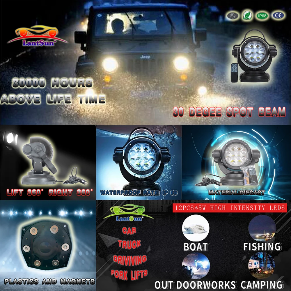 SXMA LED530 LED-Worklight Search Light Auxiliary Headlight with Wireless Remote Control spot/8° 6500lm for Car Truck 4x4 SUV ATV