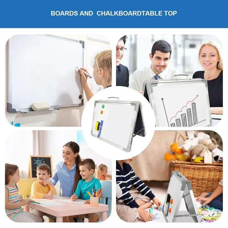 Imagem -05 - Double-sided Magnetic Dry Erase Board Dobrável Desktop Marker Escrita Desenho Aprendizagem Crianças Branco 16x12