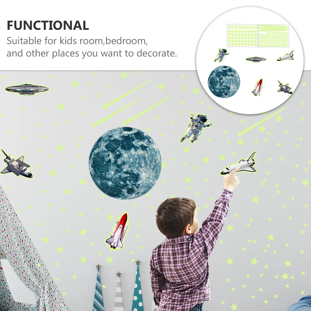 

1Set Luminous Moon Stars Wall Stickers Fluorescent Decals for Rooms No Marks Removal Luminous Wall Stickers