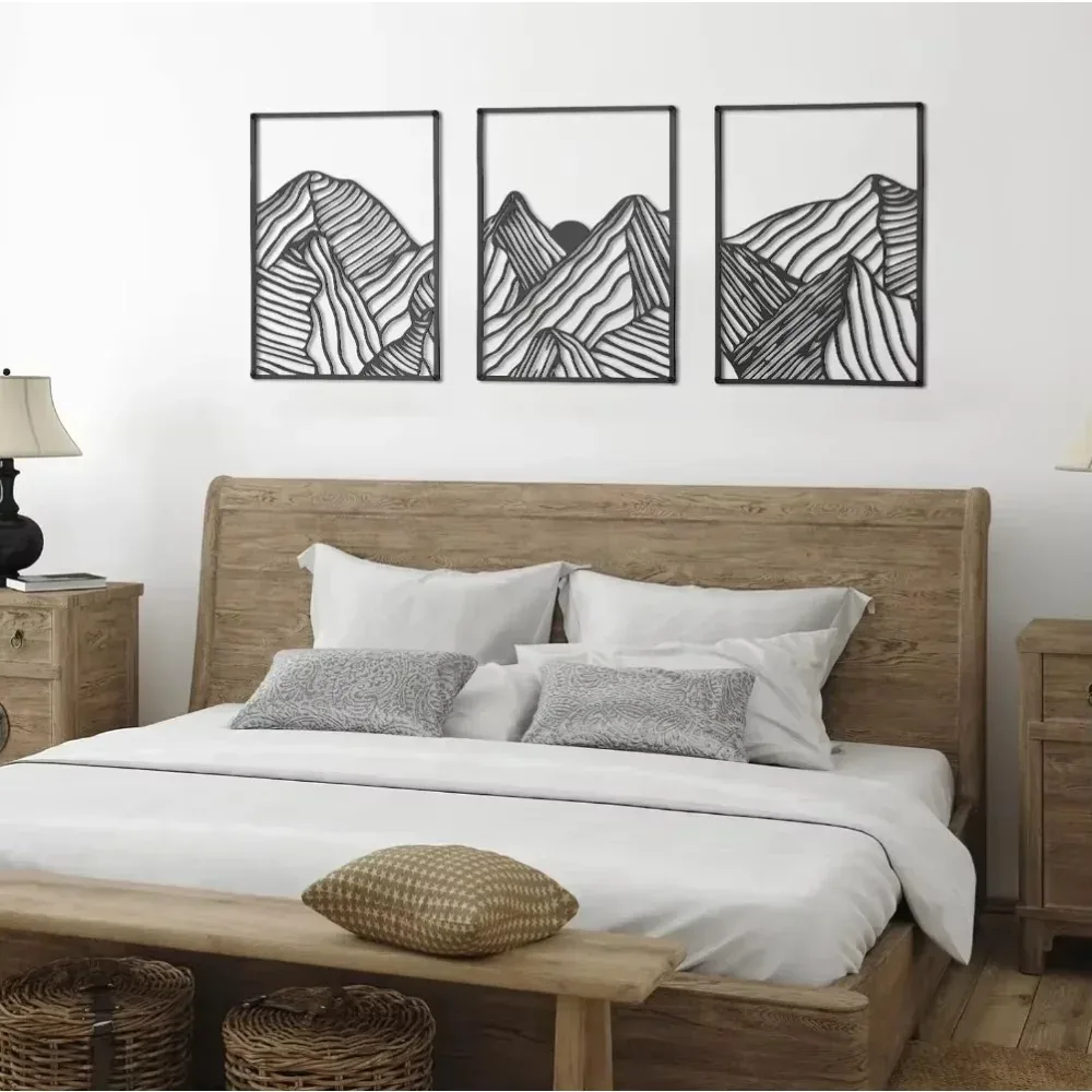 CIFBUY Metal Wall Art Rustic Abstract Mountain Line Sculpture, Waterproof Aluminum Hanging Decor Craft for Living Room Bedroom