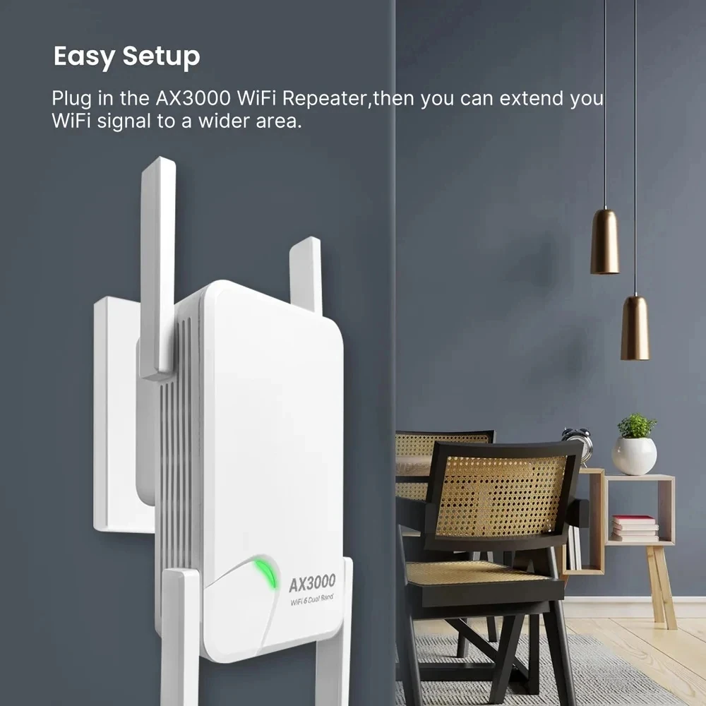 Wifi6 ax3000 gigabit repetidor sem fio roteador banda dupla 2.4/5ghz amplificador de sinal 4 antena de alto ganho amplificador de longo alcance para