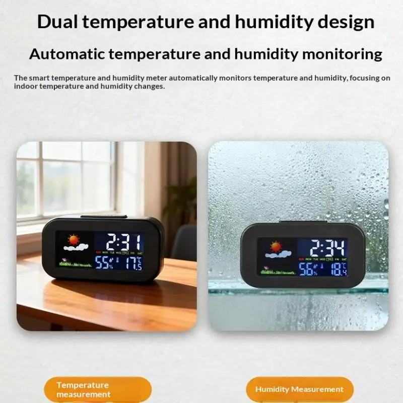 For Kids & Teens Perfect For Bedroom/Dorm Desk Weather Station Clock With Color Display - Temp & Humidity Monitor Backlit