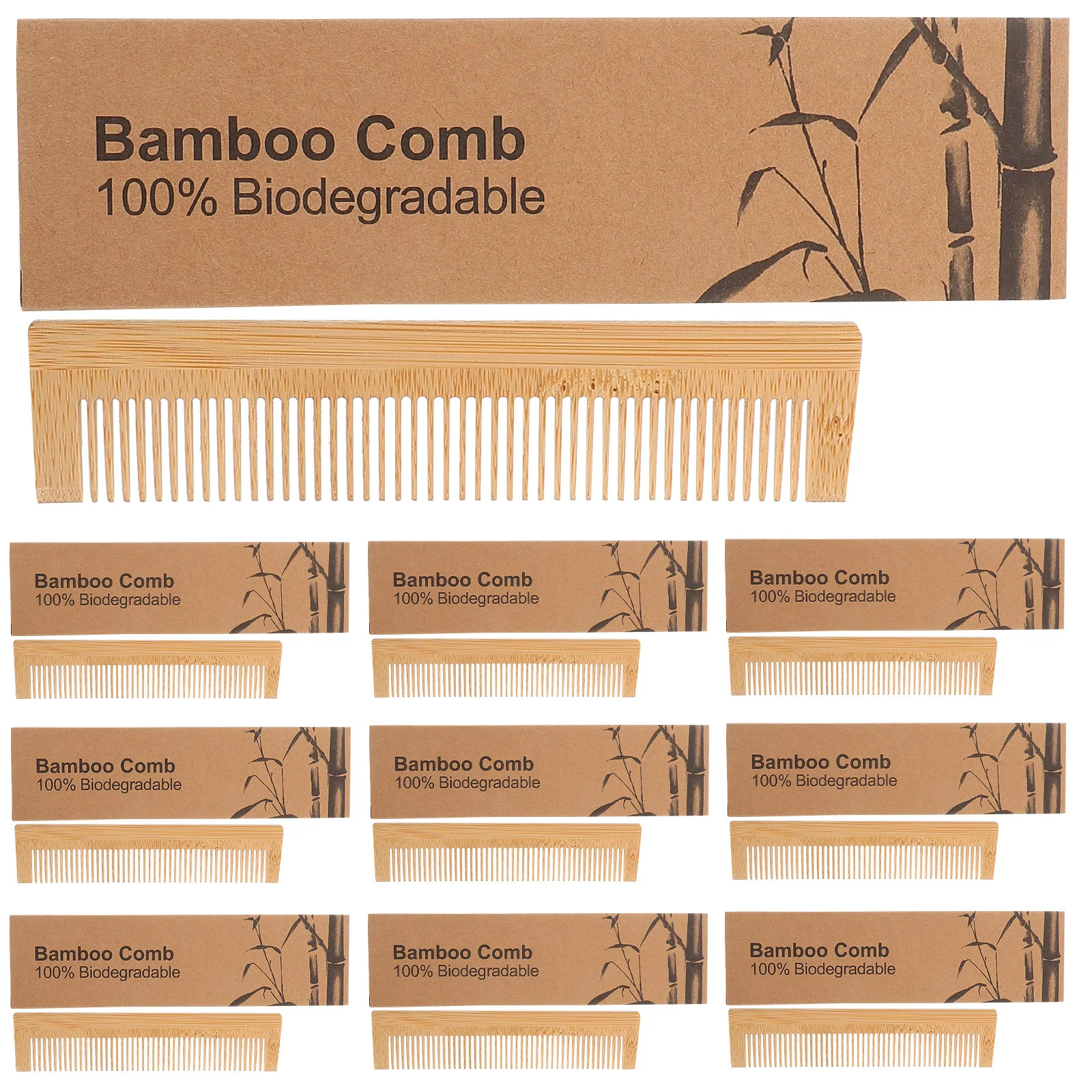 

10Sets Bamboo Combs Wood Anti Static Full Tooth Comb Disposable Hotel Travel Fine Tooth Detangling Hair Comb