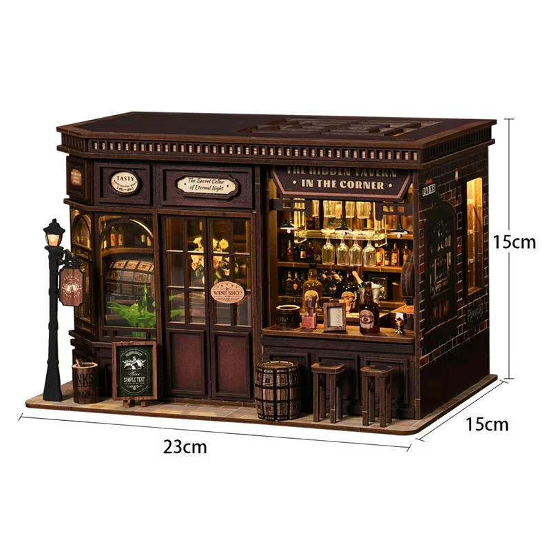 DIY Holz Ecke Taverne Buch Ecke Einsatz Kit 3D Puzzle Modell Gebäude Montieren Spielzeug Puppe Häuser Gebäude Spielzeug Bücherregal Dekor