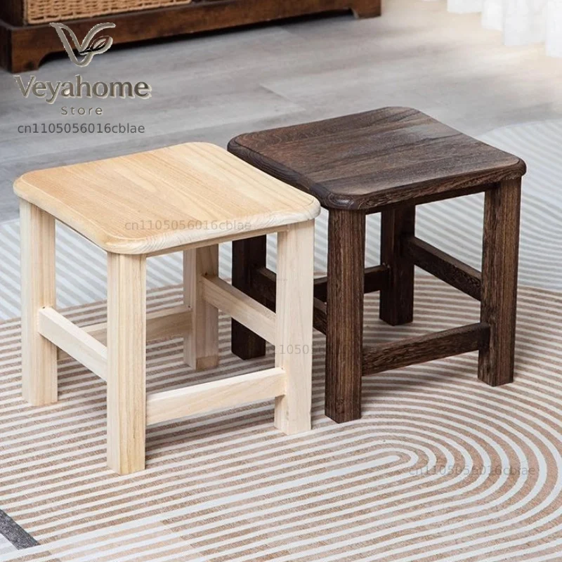 Solid Wood Small Stool Mini Bench for Living Room Tea Table Seat Storage Footstool Thickened Durable Load-Bearing Home Furniture