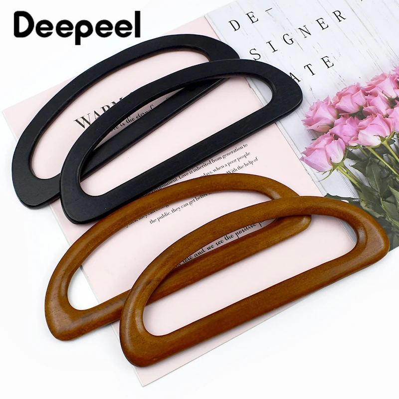 

2Pcs Deepeel 24cm D Solid Wood Bag Handle Wooden Kiss Claps Purse Frame DIY Handmade Sewing Brackets Handles for Making Bags