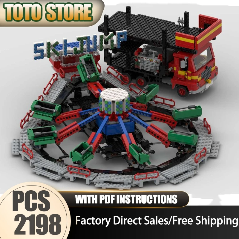 

Moc Building Bricks Fairground Ski Jump Ride Model Technology City Street View Block Toy DIY Assembly Christmas Holiday Gifts