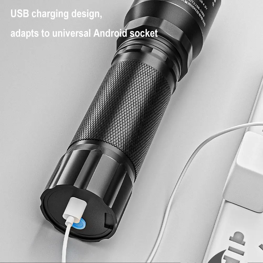 Powerful LED Flashlight Strong Bright Aluminum Alloy Portable Torch USB Rechargeable Outdoor Camping Tactical Flash Light