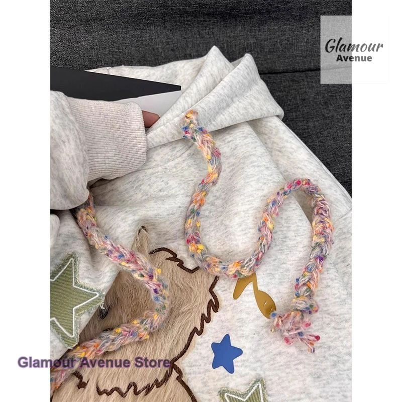 American style fashion rainbow puppy hooded sweater women's autumn and winter new cute loose casual Joker coat. women clothing