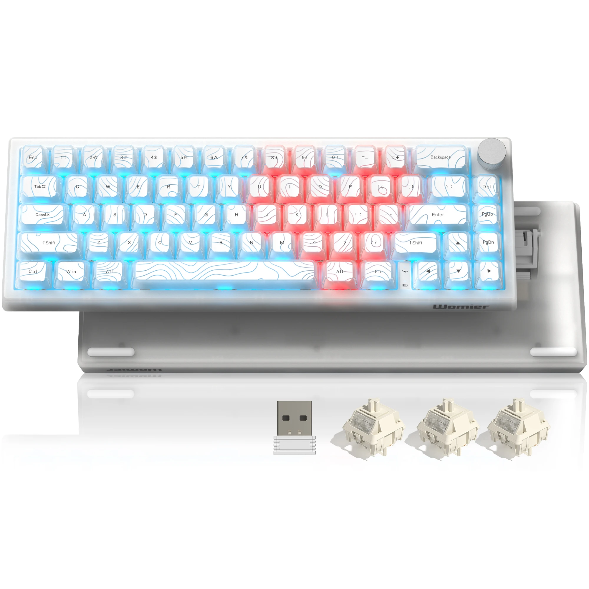 

Womier Q61 QMK/VIA Белая топографическая игровая клавиатура, 3 режима, беспроводная механическая клавиатура, игровая клавиатура с ручкой RGB с возможностью горячей замены