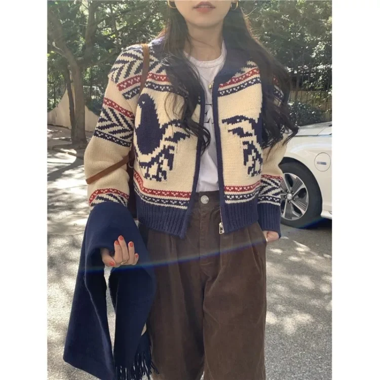 Fashion Vintage Zipper Sweaters Coats 2024 Autumnn New O-neck Knitted Cardigan Y2k Grunge Long Sleeve Cardigans Mujer