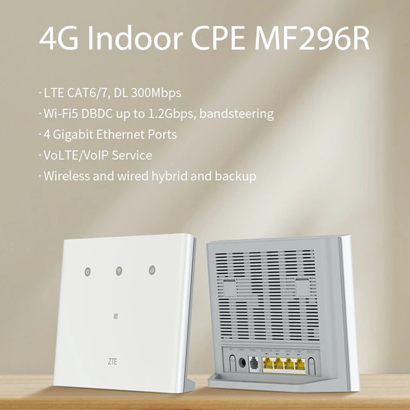 Router WiFi ZTE MF296R 4G CPE, tidak terkunci 300Mbps Cat 6 penguat sinyal nirkabel VoLTE/VoIP Service Repeater dengan Slot kartu Sim