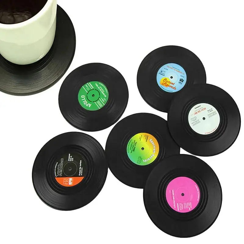 Music Coasters 6Pcs Absorbent Coasters With Retro Style Record Coasters Bar Coasters Coaster Set For Almost All Cups And Drinks