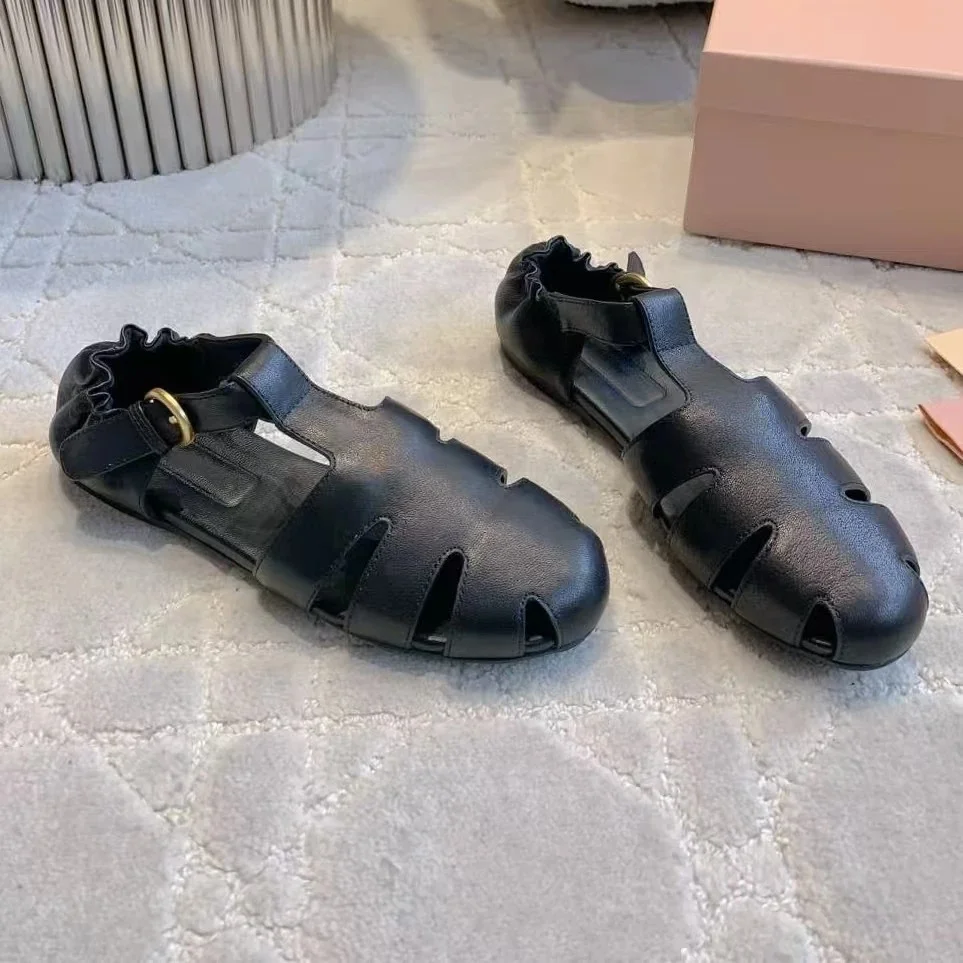 

Новинка 2023 года, летние женские сандалии-гладиаторы из натуральной кожи с круглым носком и пряжкой, лоферы, пляжная обувь Мэри Джейн, Zapatos De Mujer