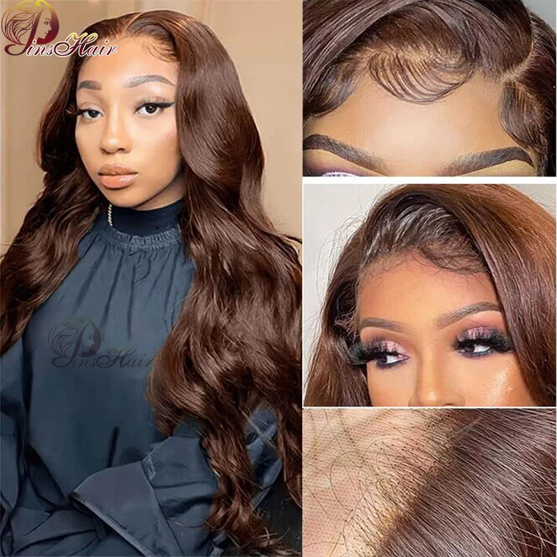 Chocolate Color Lace Front Human Hair Wigs Dark Brown 13X6 Body Wave Lace Front Wig for Women Pre-Plucked Remy Human Hair 180%