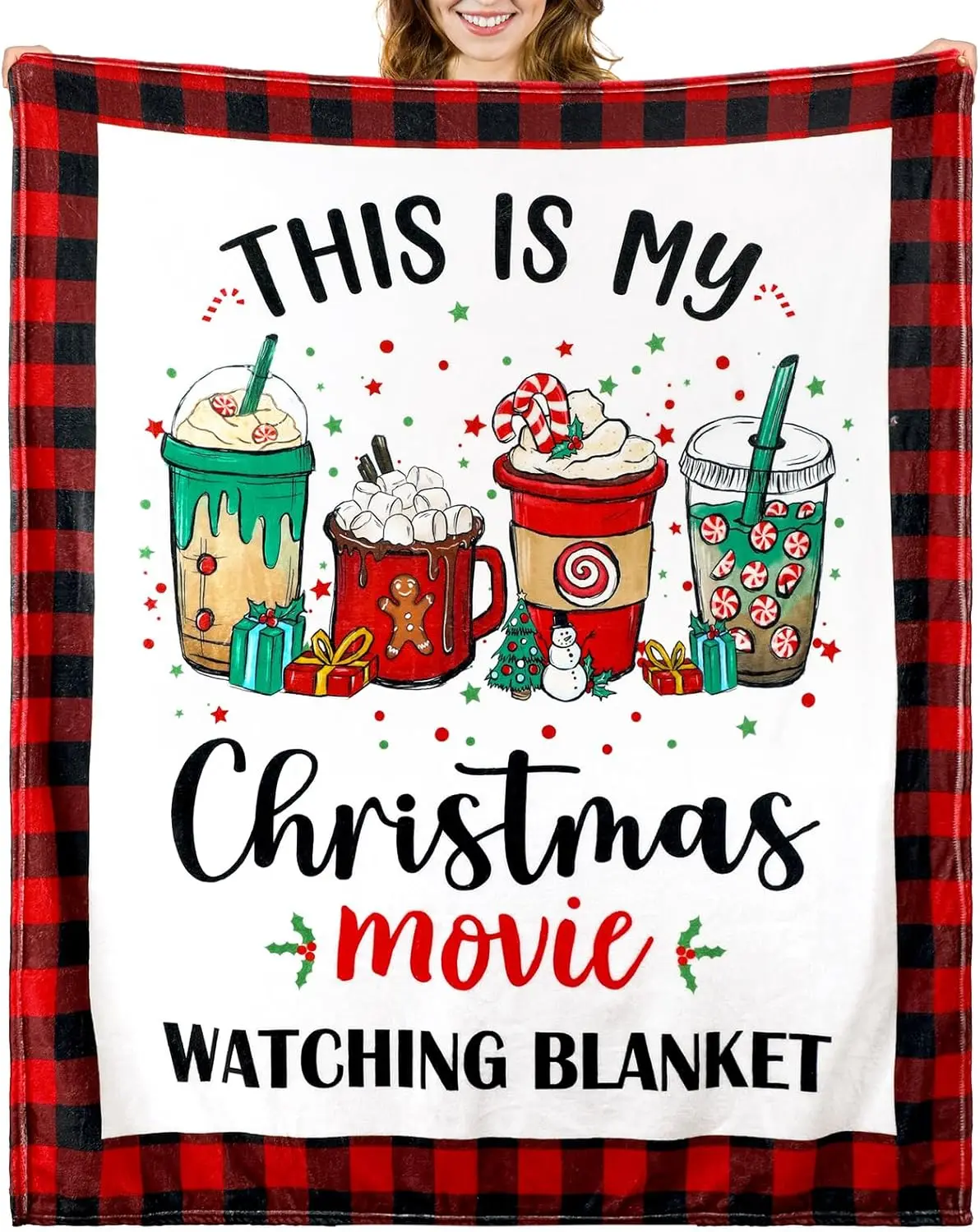 Christmas Movie Watching Blanket Holiday Hot Chocolate Design Gift for Her CozyHomeStyle70x100
